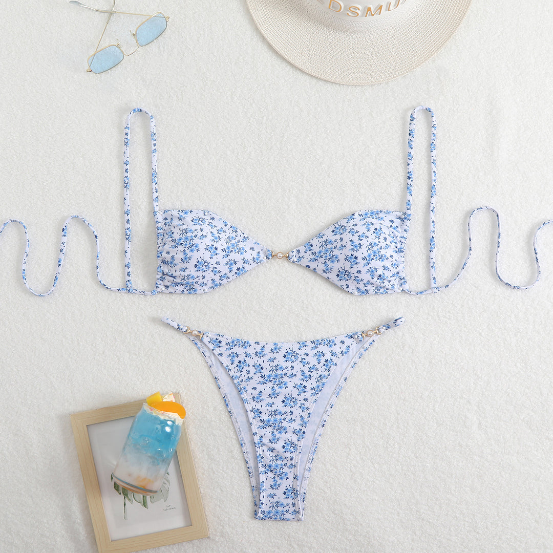Damen Triangel-Bikini mit verstellbaren Trägern und elegantem Blumendruck Drune