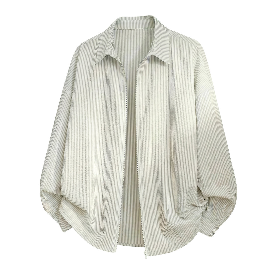 Unisex Oversize Hemdjacke aus Crinkle-Baumwollmix mit durchgehendem Reißverschluss Drune
