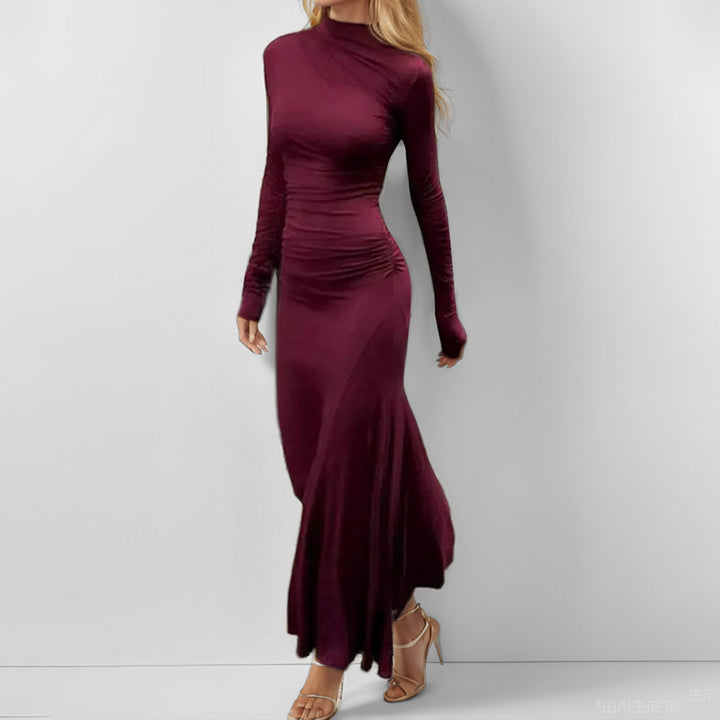 Damen Langarm Maxikleid mit figurformendem Schnitt und elegantem Rollkragen Drune