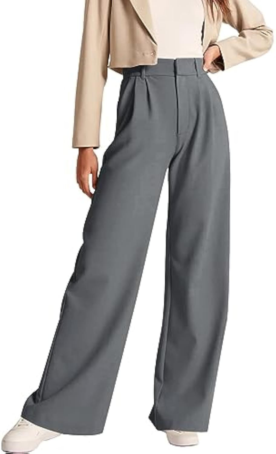 Damen Hochtaillierte Bundfalten-Hose im Palazzo-Stil mit weitem Bein Drune