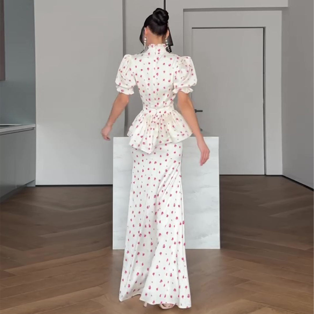 Damen Maxikleid mit romantischem Puffärmel-Design und verspieltem Rüschensaum Drune