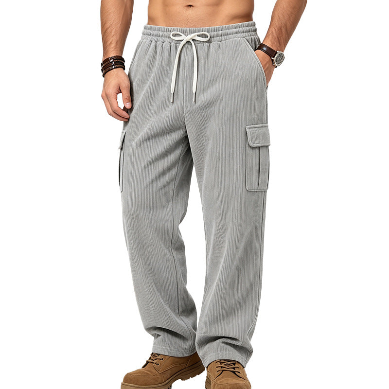 Herren Lässige Cord-Cargo-Hose mit elastischem Bund und Kordelzug Drune