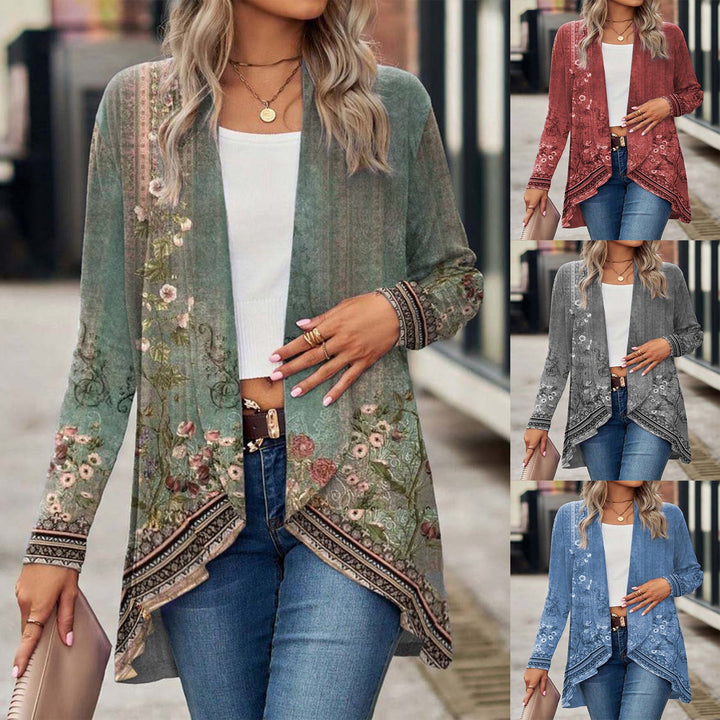 Damen Offene Longjacke mit floralem Design Drune