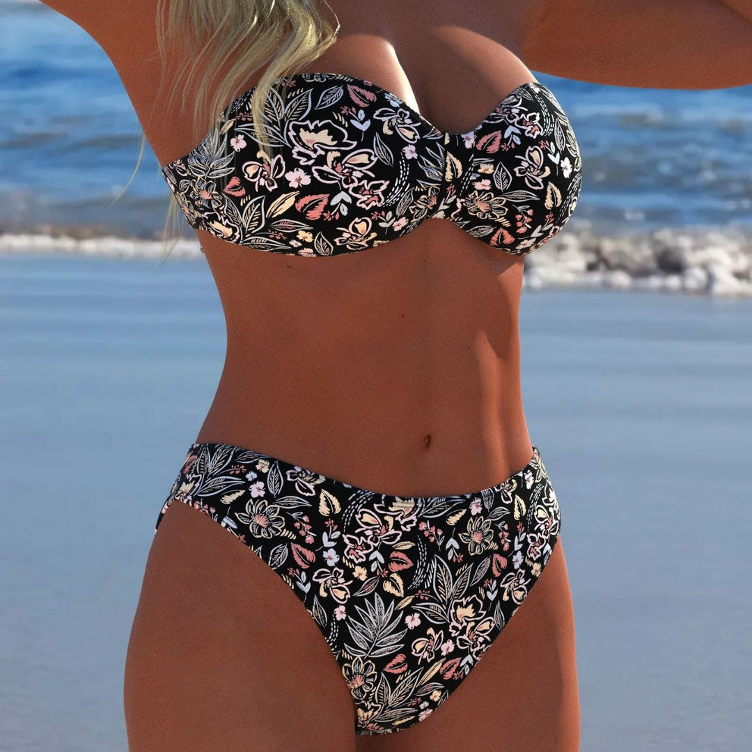 Damen Bikini-Set mit elegantem Strapless-Oberteil und hohem Taillenbund Drune