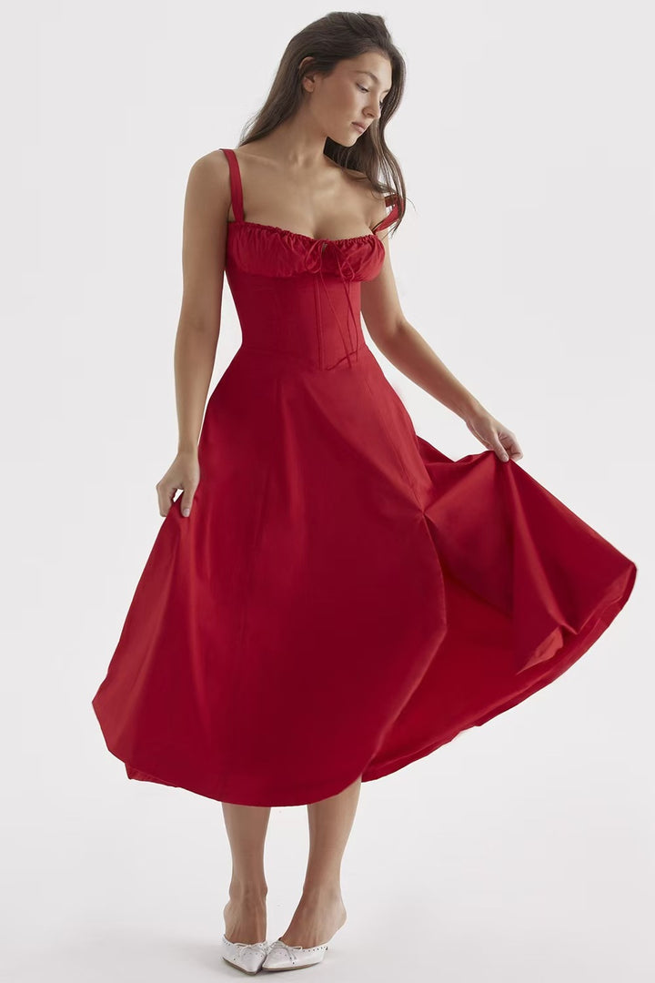 Damen Maxikleid mit gerafftem Oberteil und elegantem Schnitt Drune