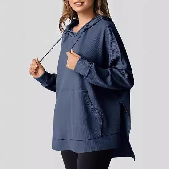 Damen lässiger Hoodie mit seitlichen Schlitzen und praktischen Taschen Drune