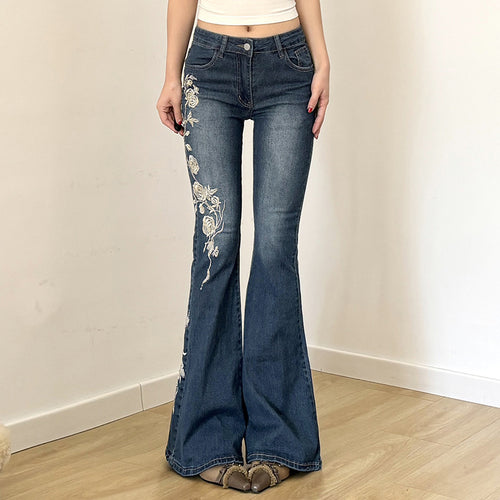 Damen Bestickte Schlagjeans mit hoher Taille und figurformender Passform Drune