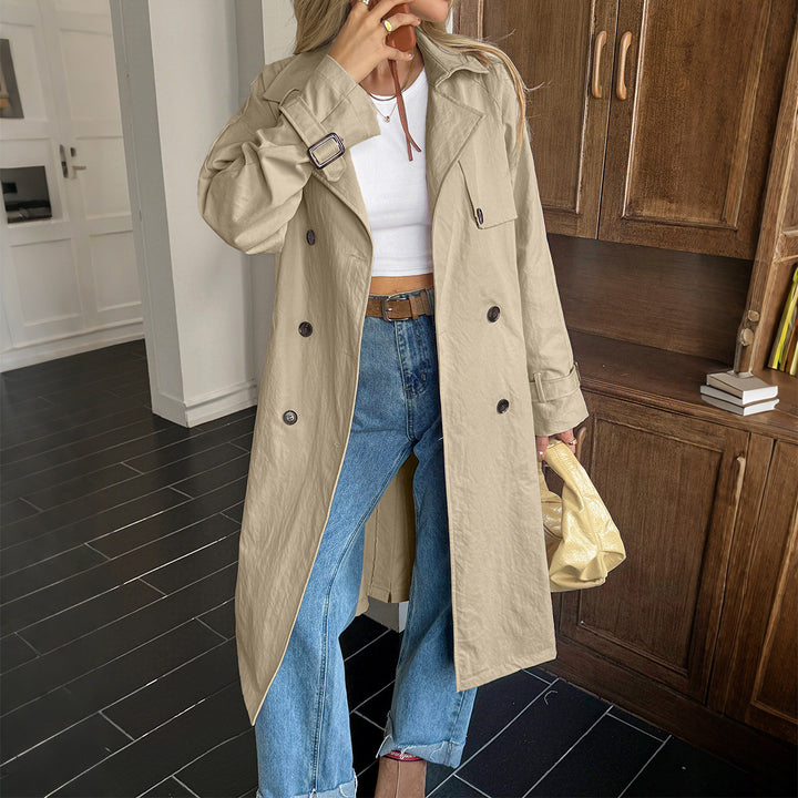 Damen nan klassischer Trenchcoat mit Doppelreihe, Taillengürtel, verstellbaren Manschetten und geraden Knopfleiste Drune