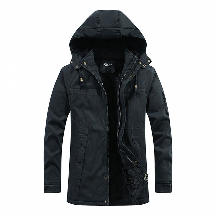 Herren Outdoor-Canvasparka mit abgenähter Kapuze, wärmender Teddyfleece-Innenlage und verdecktem Zweiwege-Reißverschluss Drune