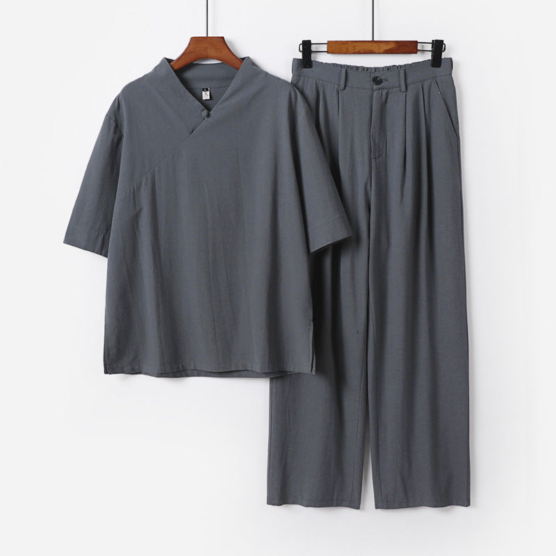 Unisex Locker sitzendes Lounge-Set im Kimono-Stil mit halblangem Arm und elastischer Bundhose Drune