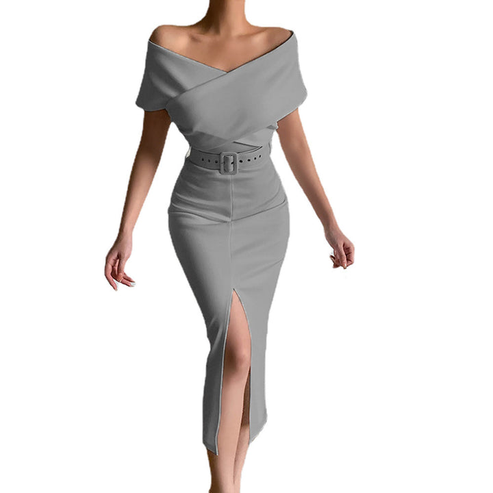 Damen Figurbetontes Abendkleid mit schulterfreiem Design und asymmetrischem Schlitz Drune