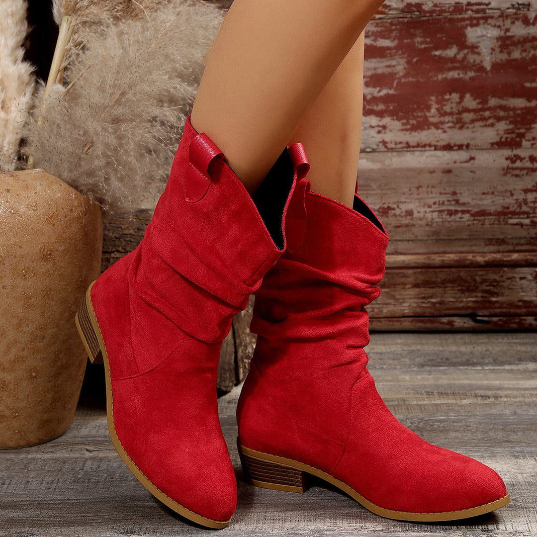 Damen Stiefel im lässigen Wildleder-Look mit elastischem Schaft und bequemem Blockabsatz Drune