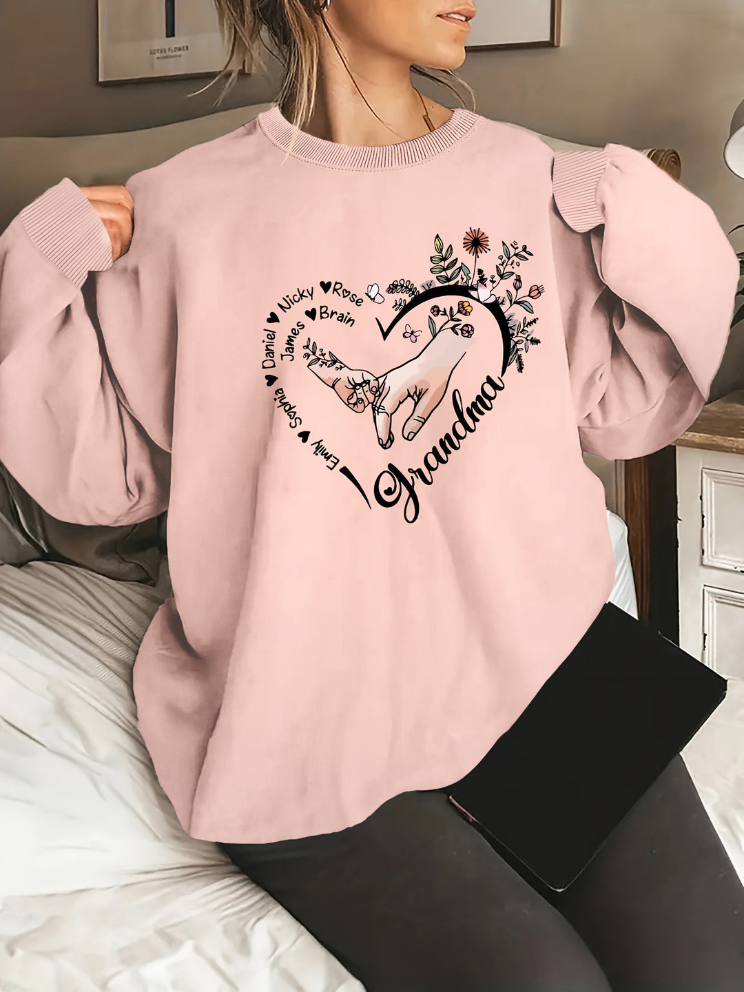 Damen entspannter Pullover mit Blumenmotiven Drune