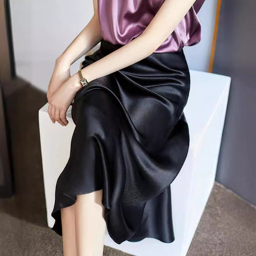 Damen Fließender Satin-Midirock mit Bias-Cut und Trompetensaum Drune