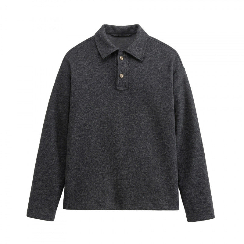 Unisex Boxy-Polo-Pullover aus Wollmix mit Henley-Knopfleiste und geradem Saum Drune