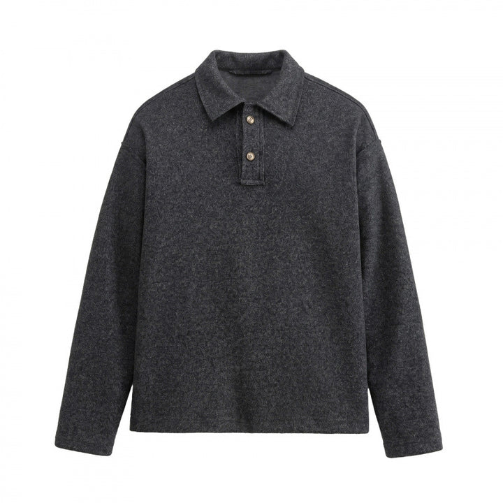 Unisex Boxy-Polo-Pullover aus Wollmix mit Henley-Knopfleiste und geradem Saum Drune