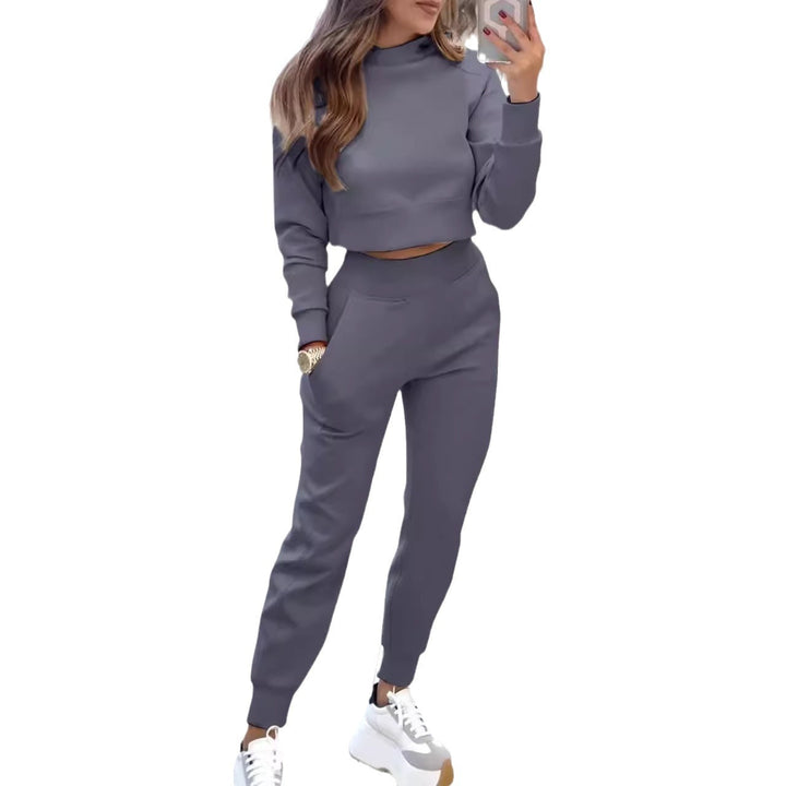 Damen Sportliches Loungewear-Set mit modernem Crop-Oberteil und elastischen Hosen Drune