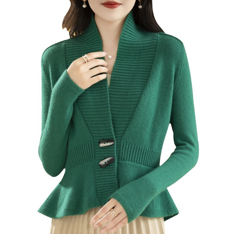 Damen elegante Strickjacke mit Wickeloptik und Knopfdetail Drune