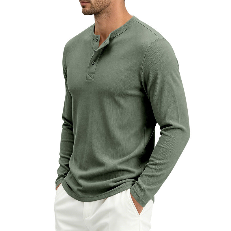 Herren Henley-Langarmshirt aus Soft-Waffeljersey mit leichtem Stretch und flacher Knopfleiste Drune