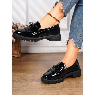 Damen nan Lackleder-Quasten-Loafer mit Fransenblatt und profilierter Gummisohle Drune