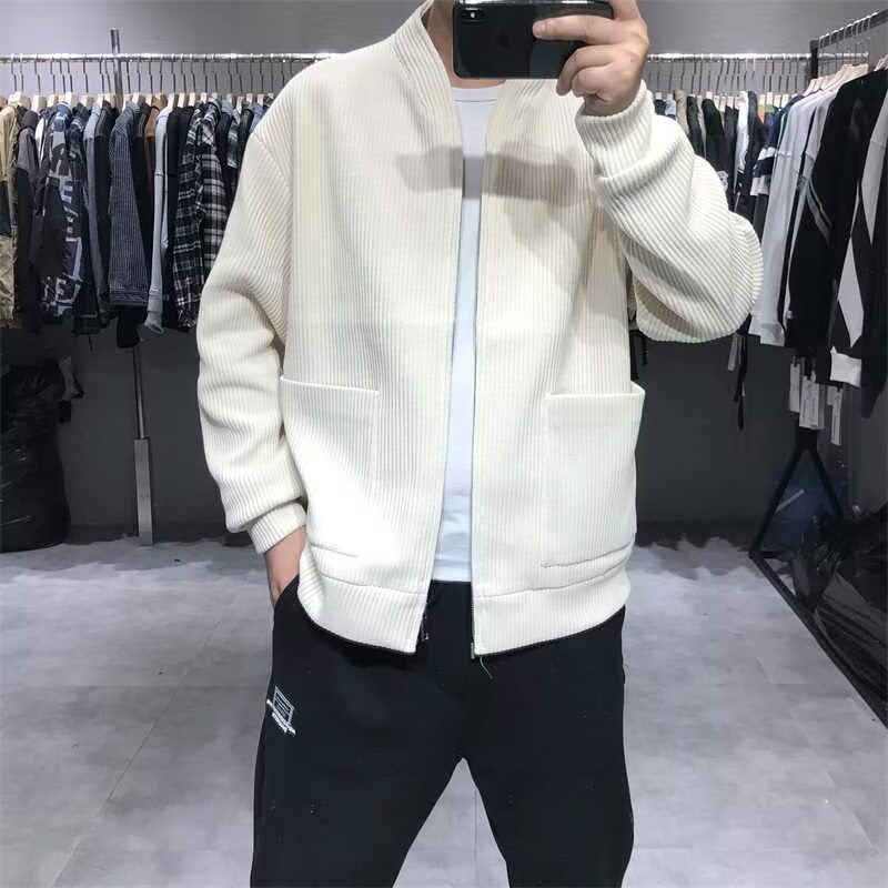 Herren Gerippte Zip-Strickjacke mit Stehblende und aufgesetzten Taschen Drune