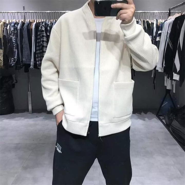 Herren Gerippte Zip-Strickjacke mit Stehblende und aufgesetzten Taschen Drune