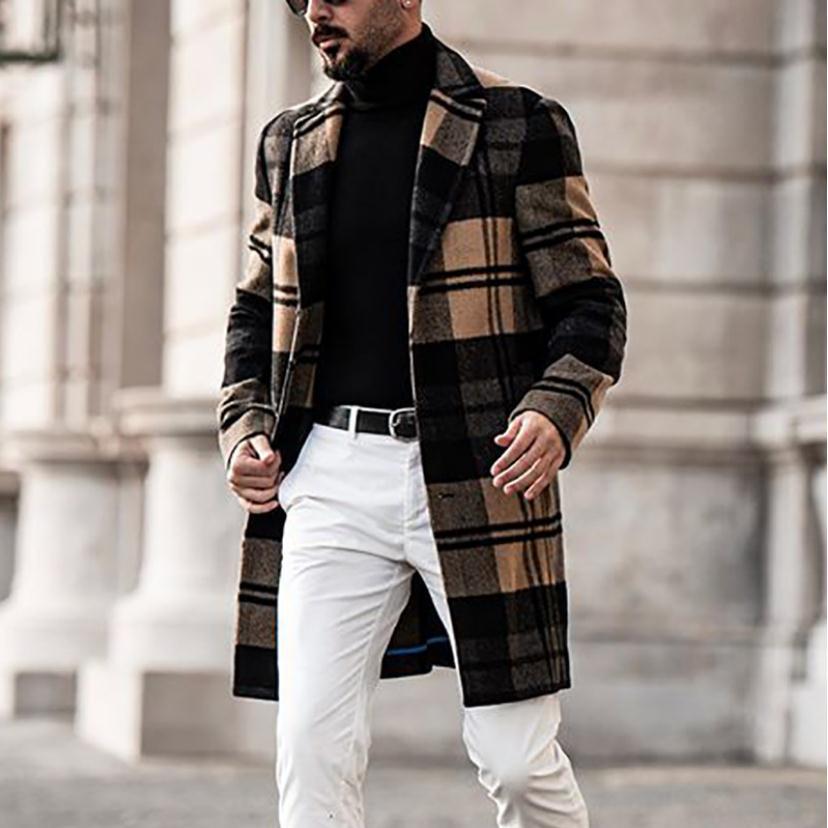 Herren Karierter Wintermantel mit warmem Innenfutter Drune