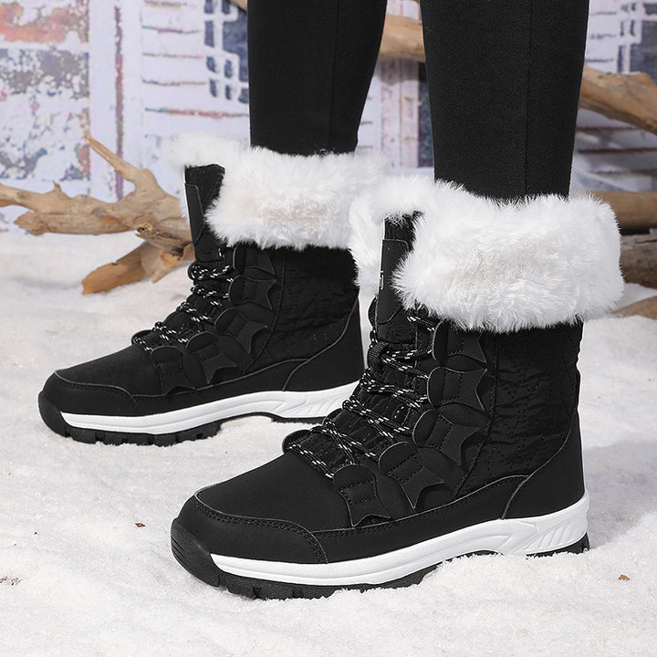 Damen Gefütterte Winterstiefel mit Kunstfellkragen, wasserabweisender Oberfläche und griffiger Profilsohle Drune