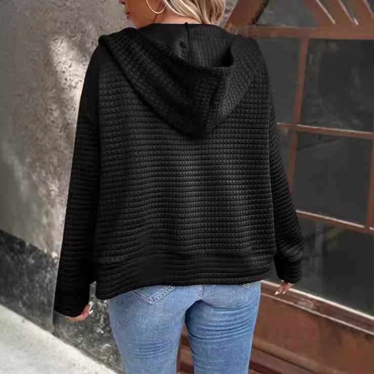 Damen lockere Kapuzenjacke mit strukturierter Waffeloberfläche und praktischen Taschen Drune