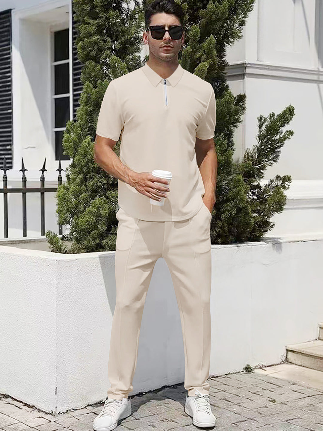 Herren nan urbanes Reise-Poloshirt mit kurzem Frontreißverschluss, elastischem Interlock und knitterarmer Pflege Drune