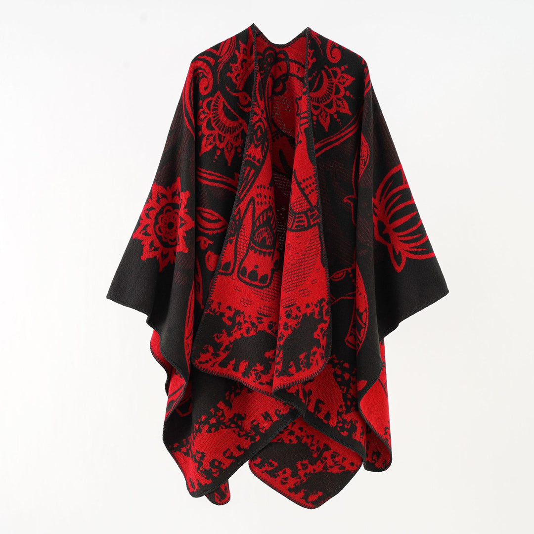Damen Ornamentales Jacquard-Wickelcape mit weichem Fall Drune