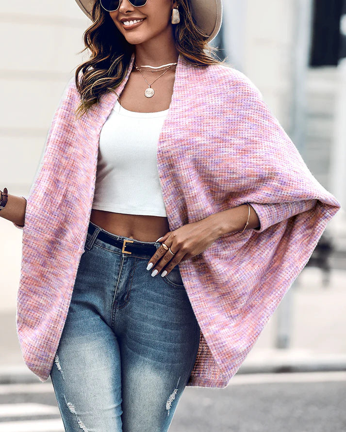 Damen Oversized Strickponcho mit offener Front und Bouclé‑Struktur Drune