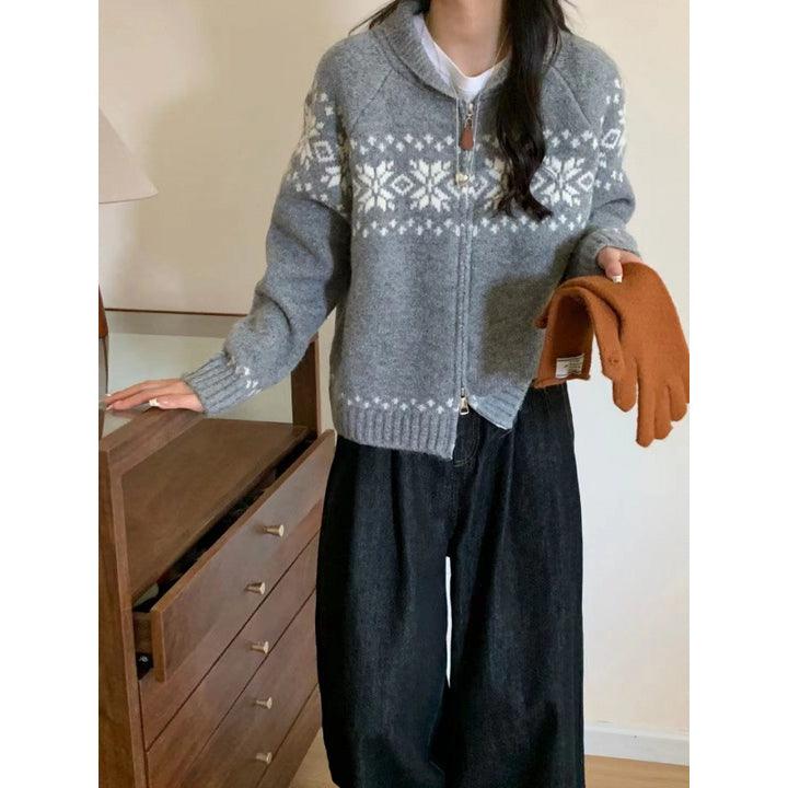 Damen Strickjacke mit traditionellem Norweger-Muster und eleganten Zipperdetails Drune