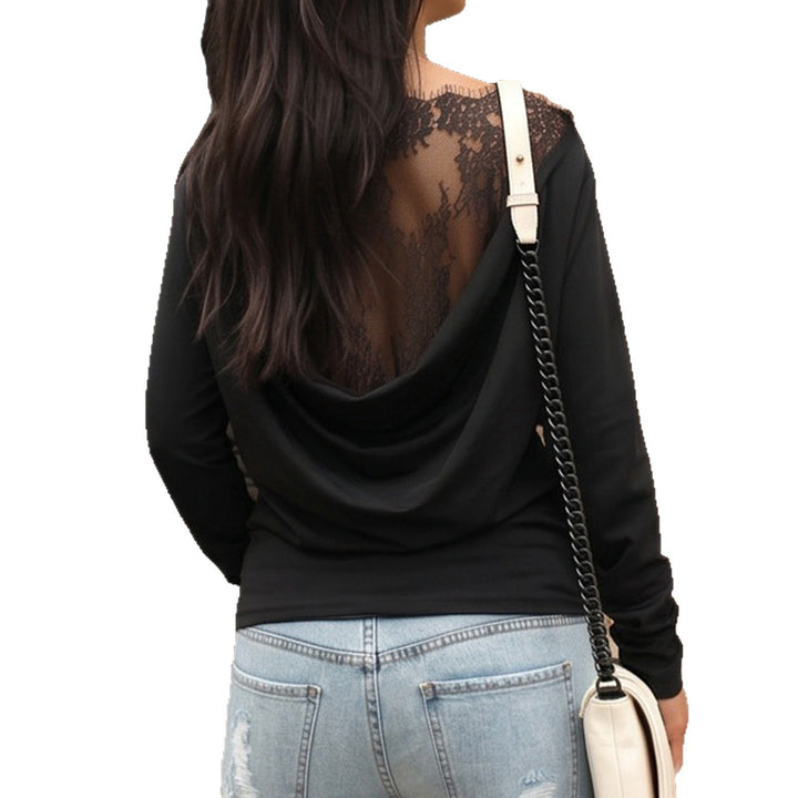 Damen Drapiertes Langarm-Top mit tiefem Wasserfall-Rücken und feinem Spitzen-Backpanel Drune