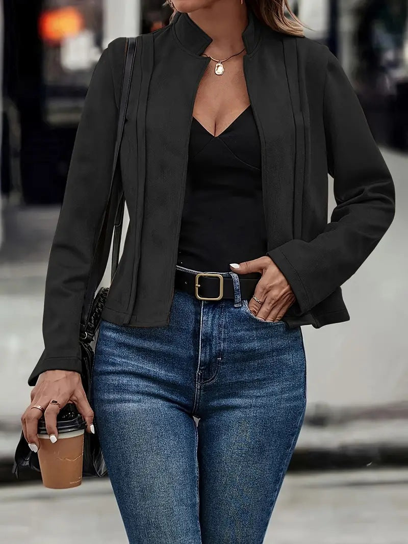 Drune | Kurzjacke Slim Passform Wollmischung Stehkragen Offene Vorderseite