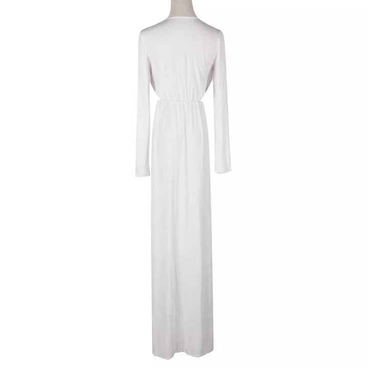 Damen Elegantes Jersey-Maxikleid im Wickelstil mit tiefem V‑Ausschnitt und tailliertem Gummibund Drune