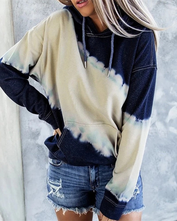 Damen lockerer Hoodie mit tieferem Kragen und einzigartigem Batikdesign Drune