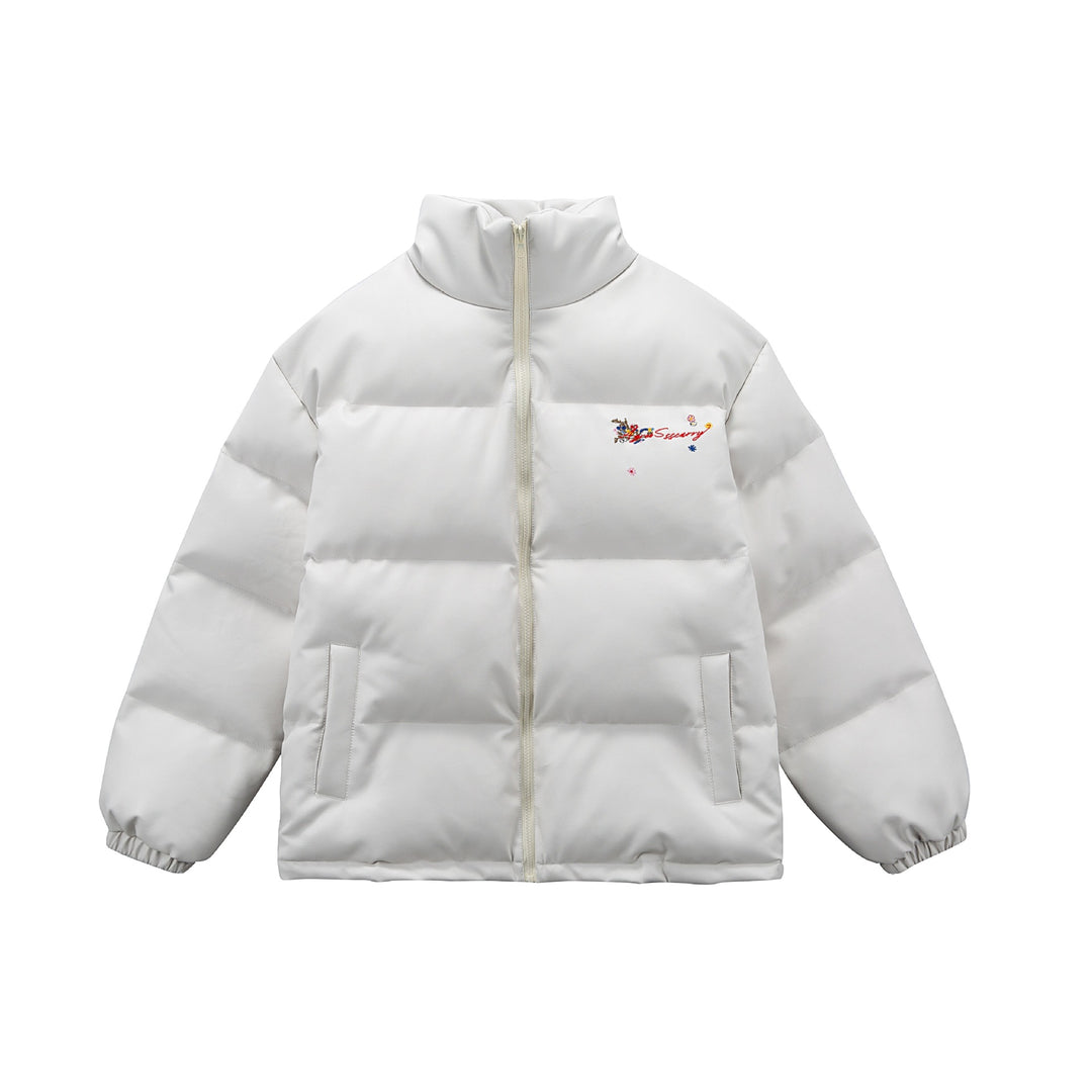Damen Wattierte Kurzjacke mit floraler Stickerei und hohem Stehkragen Drune