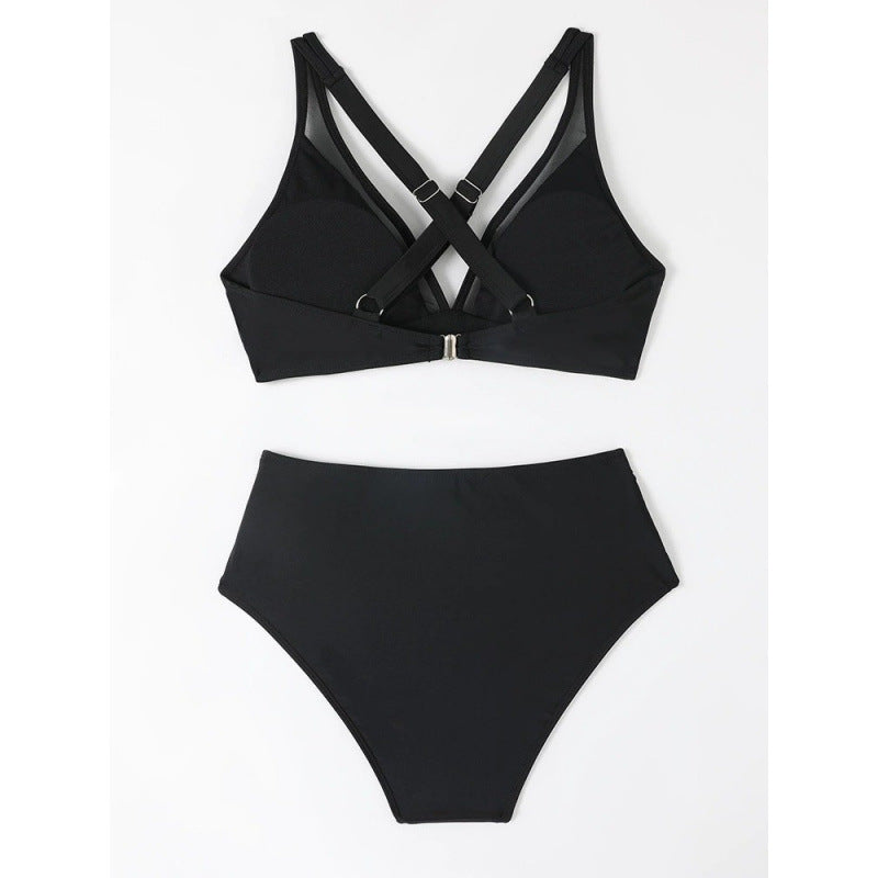 Damen Bikini-Set mit hoch geschnittenem Höschen und modernem Kreuz-Riemen-Design Drune