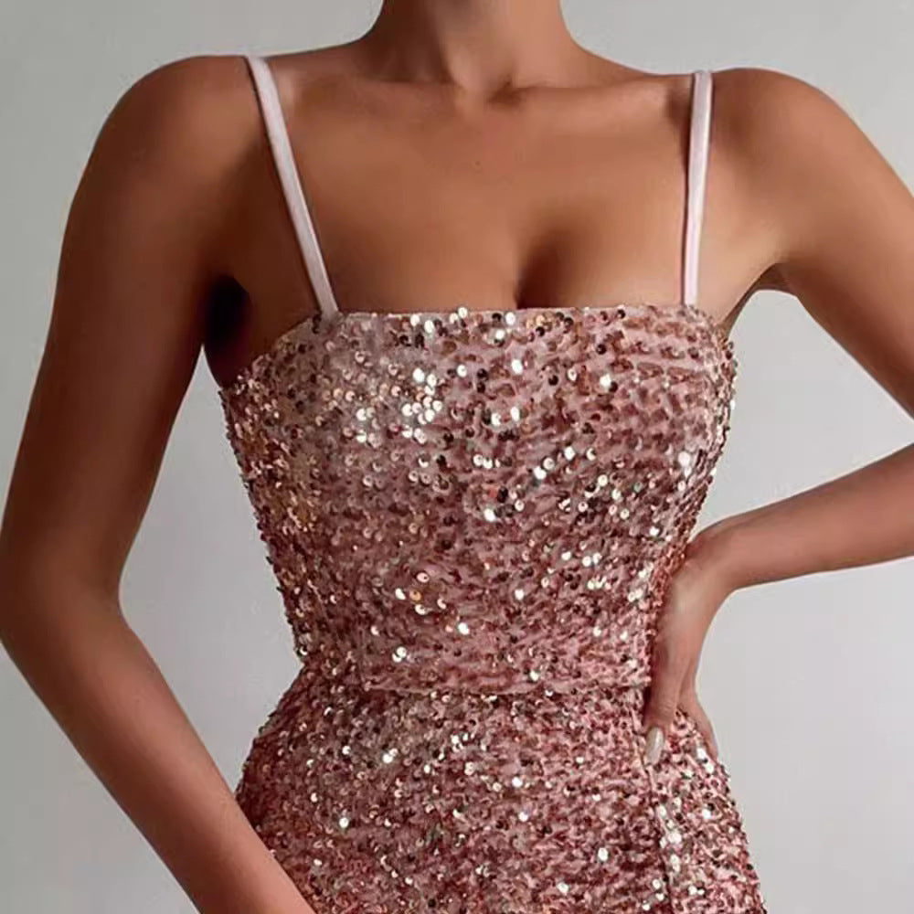 Damen Glitzerndes Minikleid mit schulterfreiem Design und seitlichem Schlitz Drune