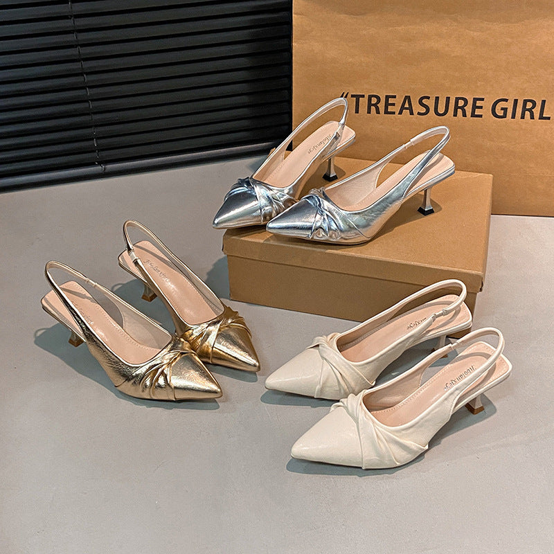 Damen Elegante Spitzen-Toe Slingback Absätze mit dekorativem Knoten Drune