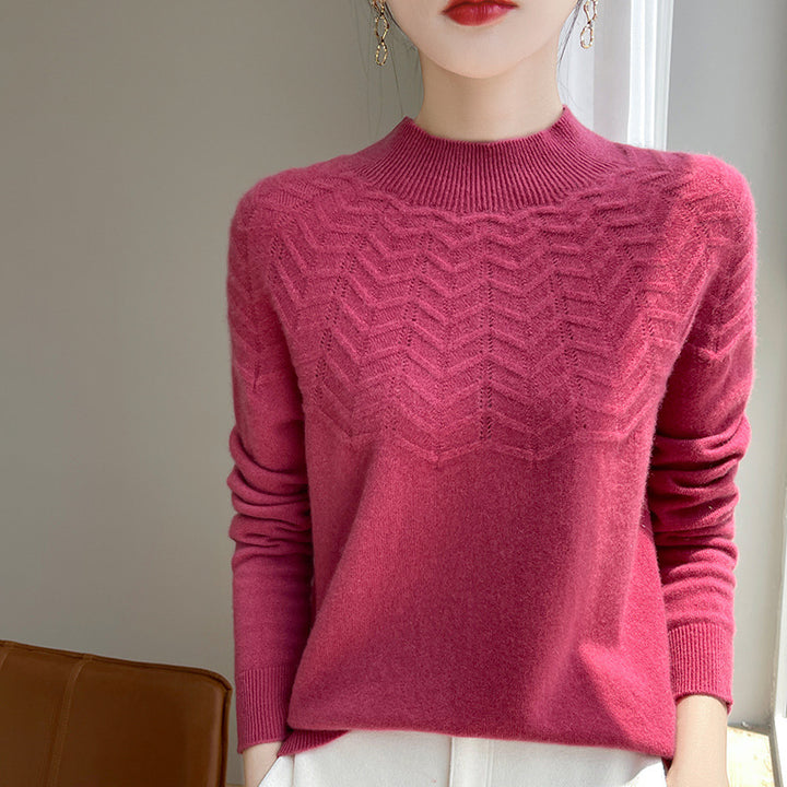 Damen Weicher Feinstrick-Mockneckpullover mit Chevron-Ajour und Kaschmirlook Drune