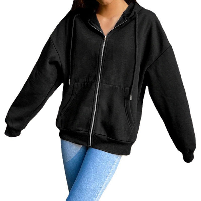 Damen nan legerer Kapuzen-Zipper mit Oversize-Passform, Kängurutaschen und durchgehendem Reißverschluss Drune