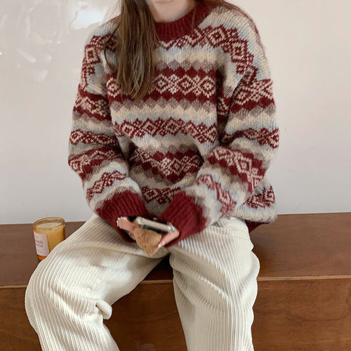 Damen Gemusterter Strickpullover mit herzförmigem Design Drune