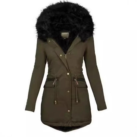 Damen Slim-Fit Thermo-Parka mit voluminöser Kunstfellkapuze und Tunnelzug Drune