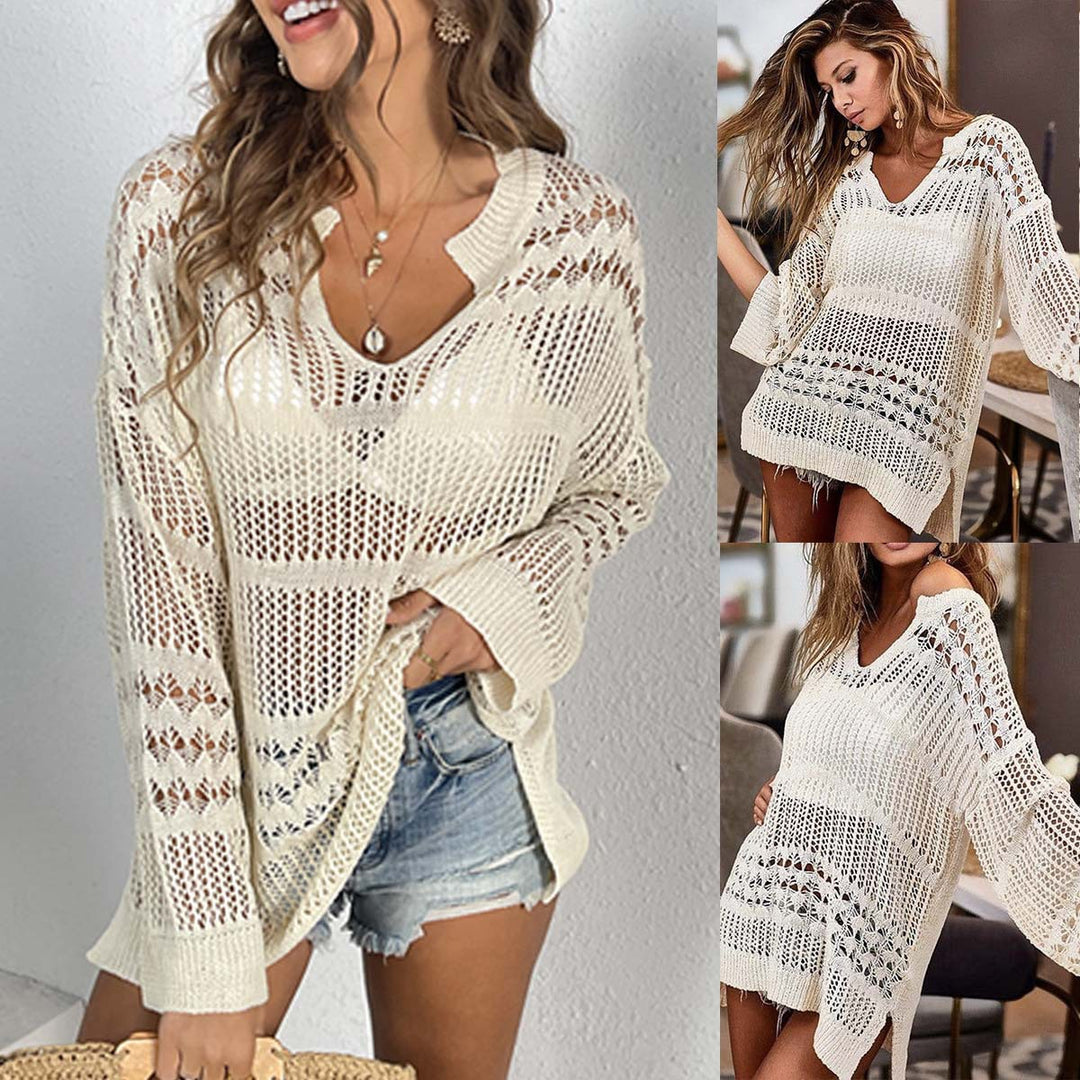 Damen moderner Strickpullover mit transparentem Design Drune