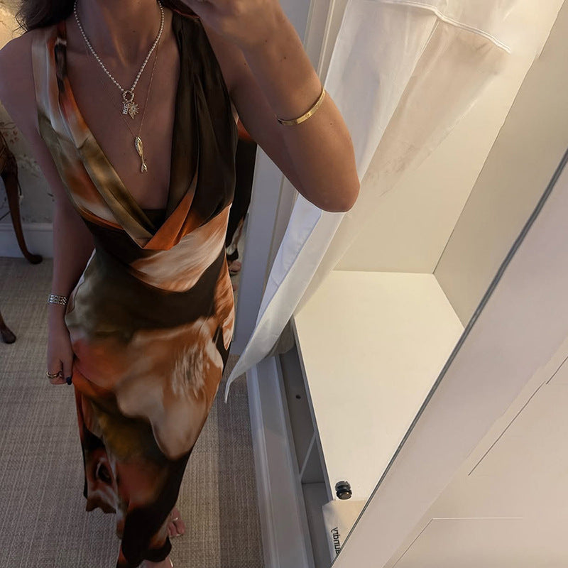 Damen Maxikleid mit tiefem V-Ausschnitt und elegantem Drapé Drune