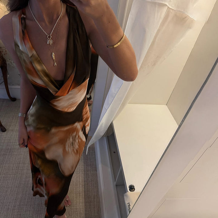 Damen Maxikleid mit tiefem V-Ausschnitt und elegantem Drapé Drune