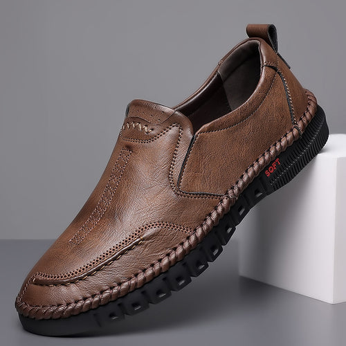 Herren Elegante Leder-Slipper mit geflochtener Sohleneinfassung und flexibler Soft-Profilsohle Drune