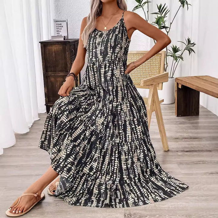 Damen Maxikleid mit leichtem Schnitt und farbenfrohem Druck Drune
